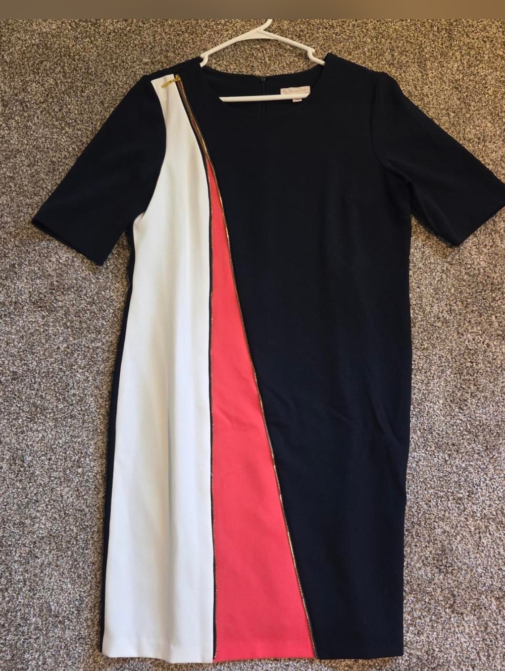 Dress Barn Colorblock Navy and White Sheath Dress with Coral Accent Sz 14